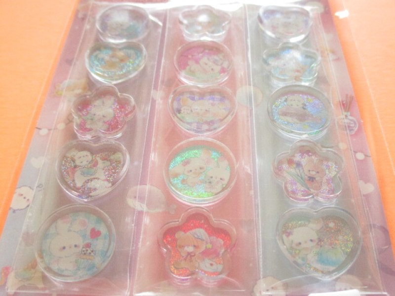 Photo1: Kawaii Cute Ohajiki Disc Stickers Sheet Q-LiA *Oyasumi Bunny (01102)