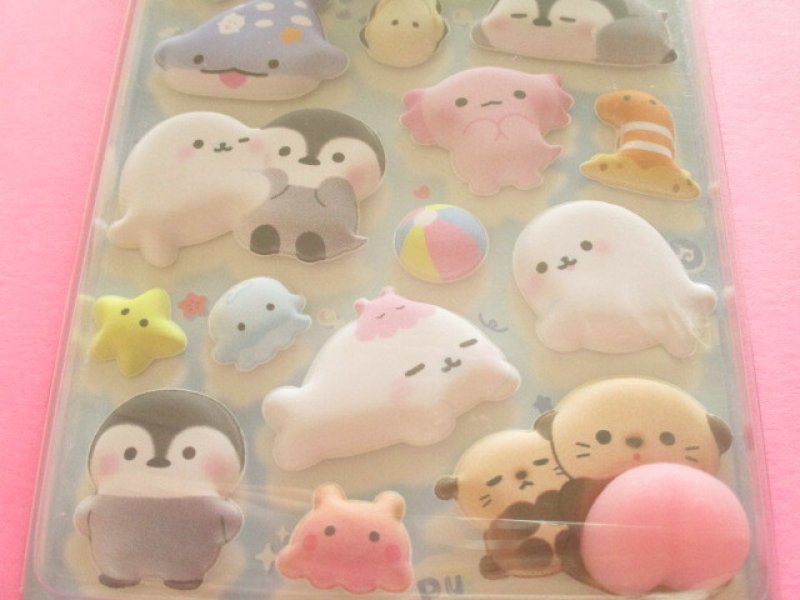 Photo2: Kawaii Cute ぷちふにLife Puffy Stickers Sheet Q-LiA *なかよしうみあにまる (01295)