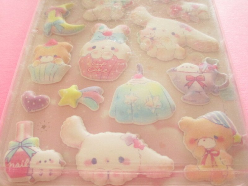 Photo2: Kawaii Cute ぷちふにLife Puffy Stickers Sheet Q-LiA *おやすみバニー (01294)