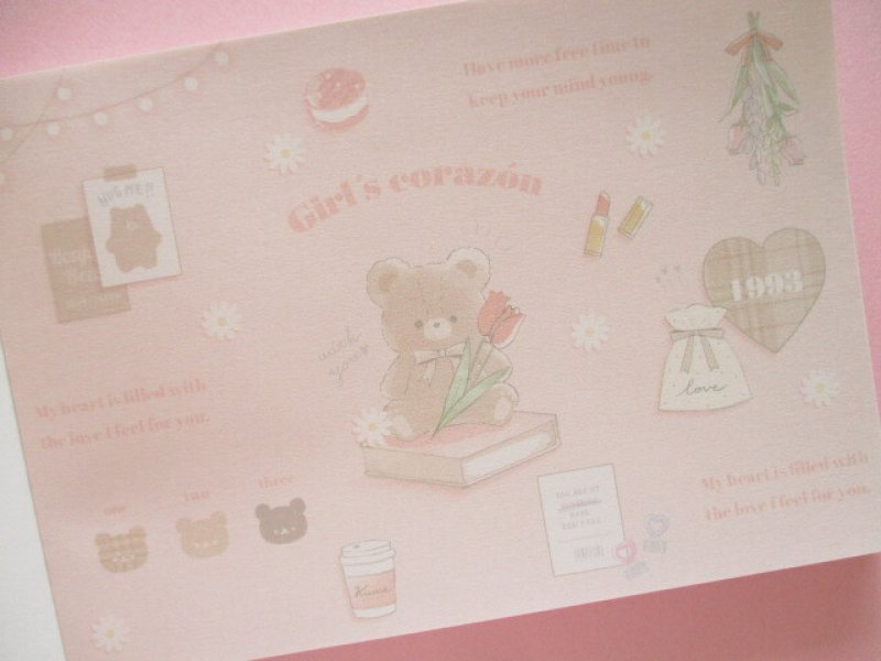 Photo2: Kawaii Cute Large Memo Pad Q-LiA *Latté Bear Girl’s Corazǒn (64210)