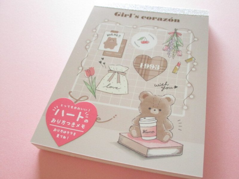 Photo1: Kawaii Cute Large Memo Pad Q-LiA *Latté Bear Girl’s Corazǒn (64210) (1)