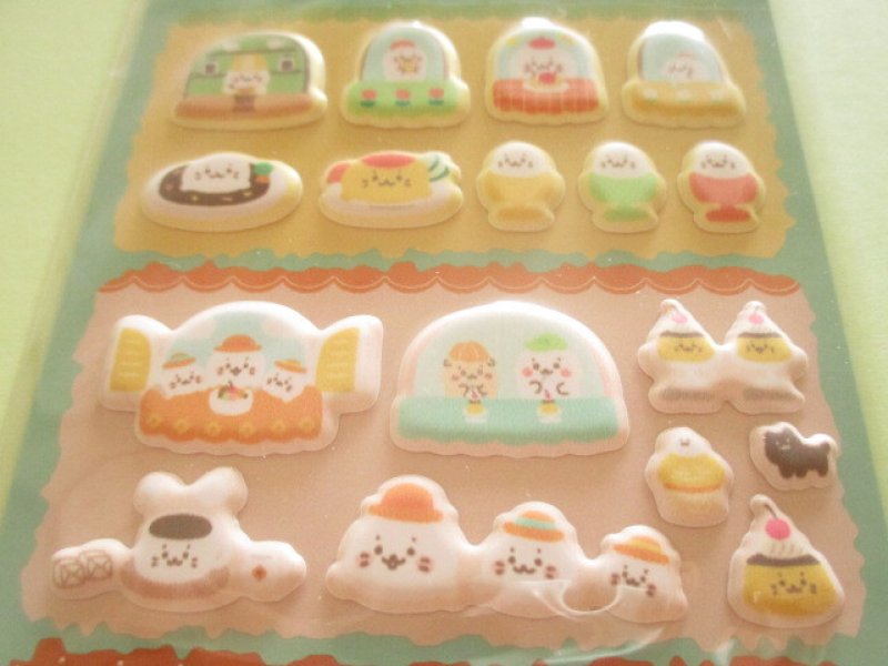 Photo1: Kawaii Cuteしろたん Sirotan Puffy Stickers Sheet MARUSHO *Blue-green (260369-1)
