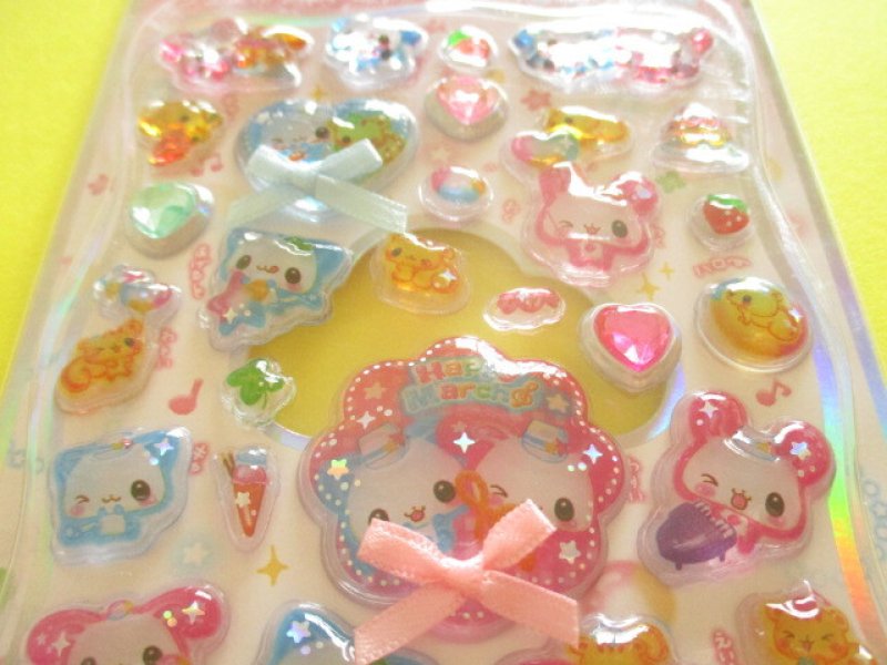 Photo1: Kawaii Cute Ribbon Jewel Petit Drop Stickers Sheet KAMIO JAPAN *HAPPY MARCH (231741)