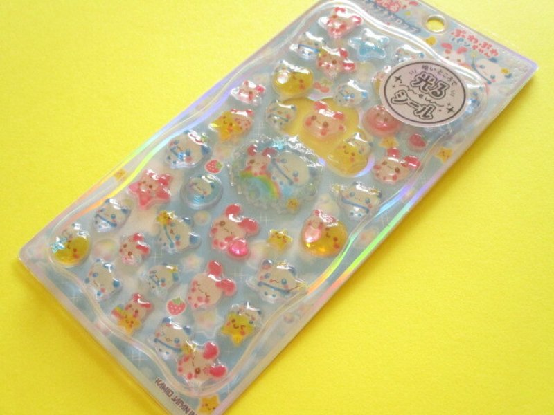 Photo1: Kawaii Cute Jewel Petit Drop Stickers Sheet KAMIO JAPAN *ぷわぷわパンちゃん (233157) (1)