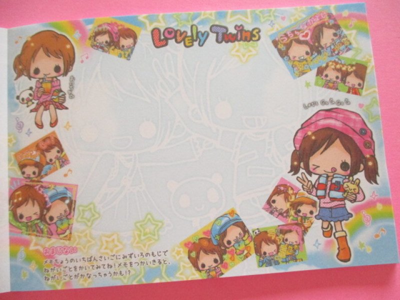 Photo2: Kawaii Cute Asoberu Large Memo Pad Crux *Lovely Twins (141647)