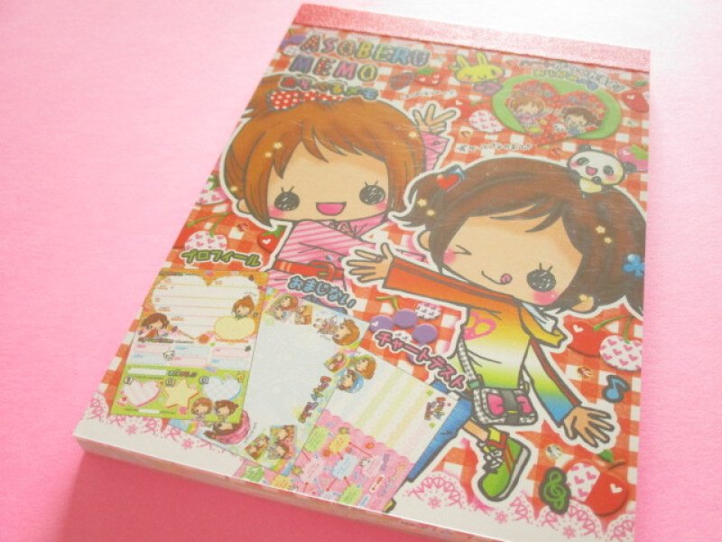 Photo1: Kawaii Cute Asoberu Large Memo Pad Crux *Lovely Twins (141647) (1)