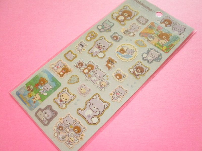 Photo1: Kawaii Cute Stickers Sheet Rilakkuma San-x *リラックマとアワワネコ (SE74301) (1)