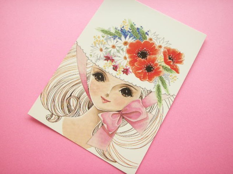 Photo1: Japanese Retro Illustration Postcard Cute Girl Miyako *11 (1)