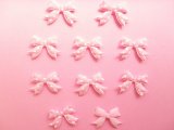 Photo: 10 pcs Kawaii Cute Craft Supplies Padded Ribbon Bow Applique Polka Dots Pink