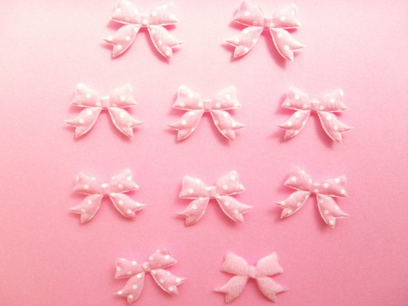 Photo1: 10 pcs Kawaii Cute Craft Supplies Padded Ribbon Bow Applique Polka Dots Pink (1)