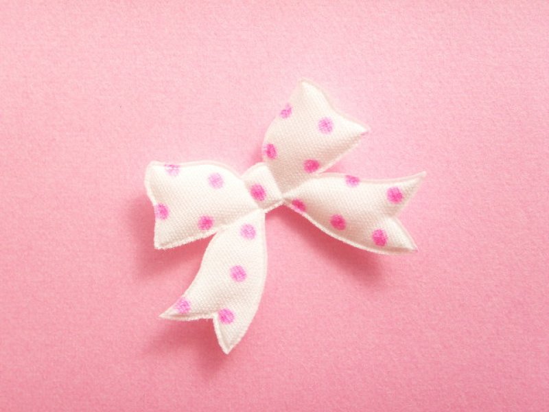 Photo1: 10 pcs Kawaii Cute Craft Supplies Padded Ribbon Bow Applique Polka Dots White