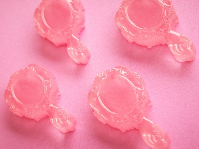Photo1: Kawaii Cute 4pcs Small Hand Mirror Cabochons Flat Back Cute Pink