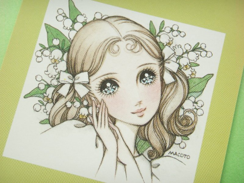 Photo1: Macoto Japanese Retro Illustration Postcard Cute Girls *18