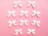 Photo: 10 pcs Kawaii Cute Craft Supplies Padded Ribbon Bow Applique Polka Dots White