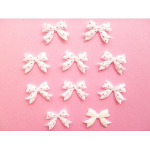 Photo: 10 pcs Kawaii Cute Craft Supplies Padded Ribbon Bow Applique Polka Dots White