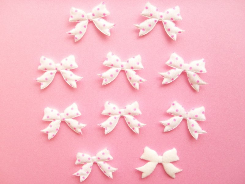 Photo1: 10 pcs Kawaii Cute Craft Supplies Padded Ribbon Bow Applique Polka Dots White (1)