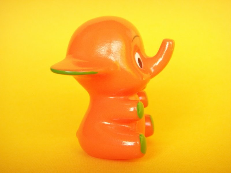Photo1: Kawaii Elephant Mini Rubber Doll Kitschy Toy Orange Novelty