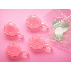 Photo: Kawaii Cute 4pcs Small Hand Mirror Cabochons Flat Back Cute Pink