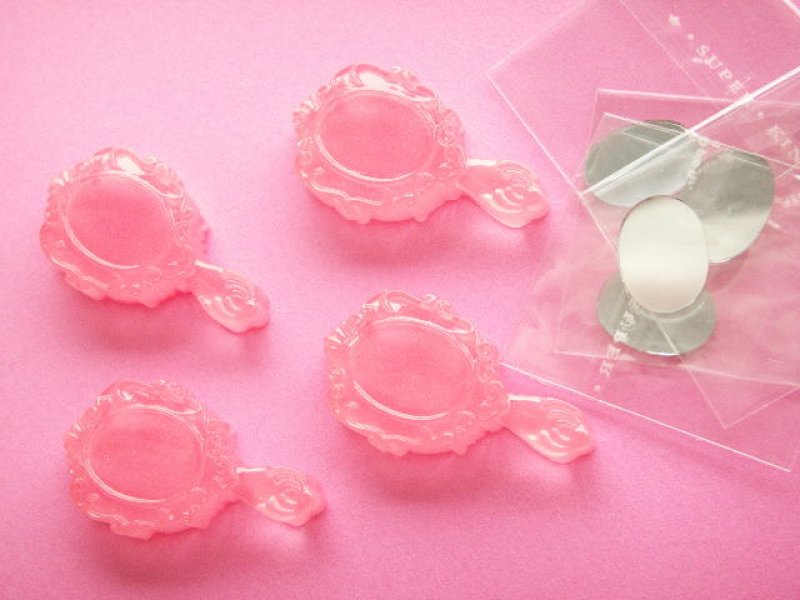 Photo1: Kawaii Cute 4pcs Small Hand Mirror Cabochons Flat Back Cute Pink (1)
