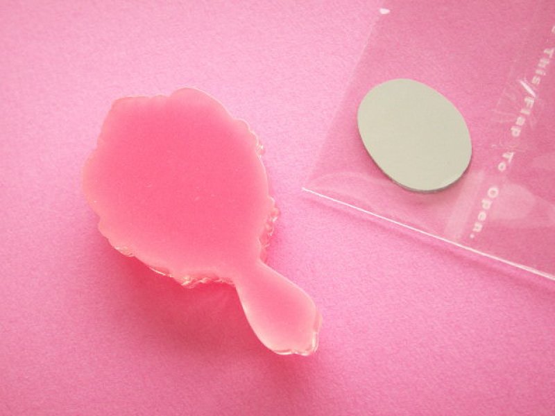 Photo3: Kawaii Cute 4pcs Small Hand Mirror Cabochons Flat Back Cute Pink