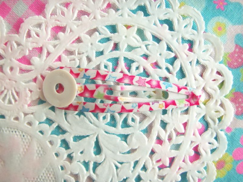 Photo1: Kawaii Cute Accessories Snap Hair Clip Craft Pink Star Japan