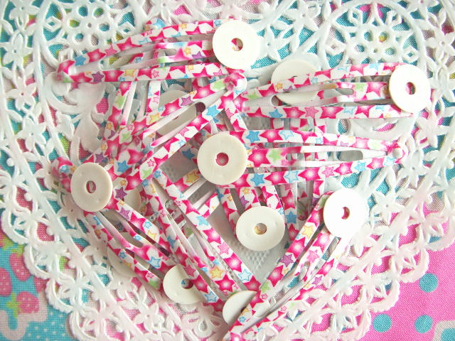Photo1: Kawaii Cute Accessories Snap Hair Clip Craft Pink Star Japan
