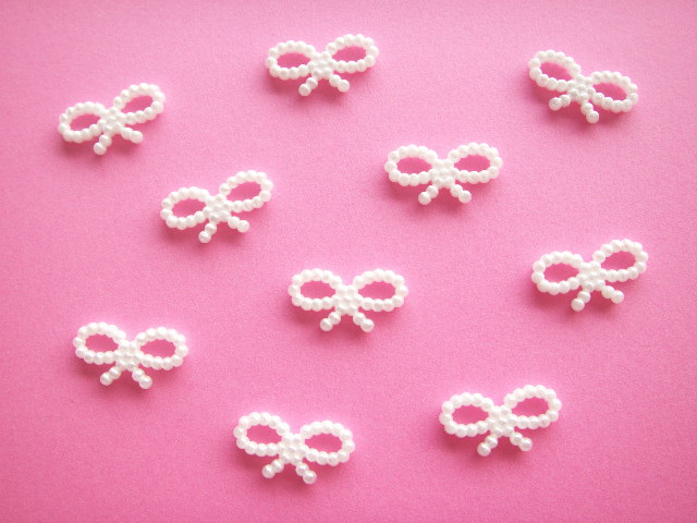 Photo1: 10 pcs Tiny Ribbon Bow Plastic Embellishment White