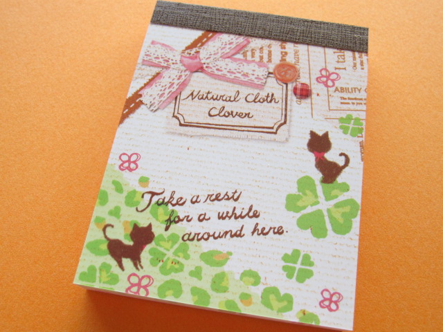 Photo1: Kawaii Cute Mini Memo Pad Kamio Japan *Natural Cloth Clover (96639)