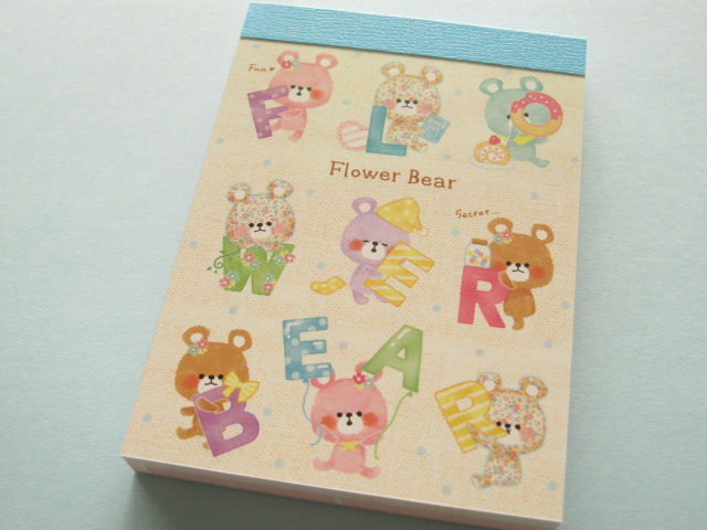 Photo1: Kawaii Cute Mini Memo Pad Crux *Flower Bear (29024)