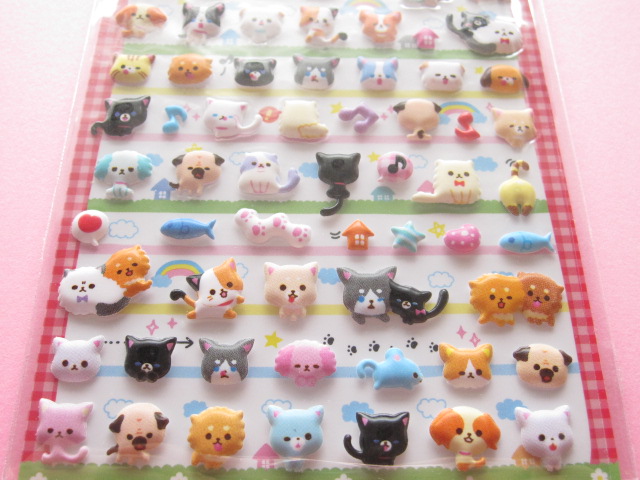 Photo: Kawaii Cute Puffy Sticker Sheet Q-LiA *Petit Dog & Cat (91420)