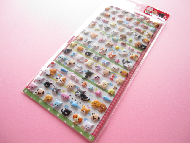 Kawaii Cute Puffy Sticker Sheet Q-LiA *Petit Dog & Cat (91420