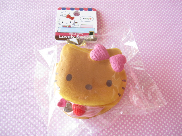 Photo1: Kawaii Cute Hello Kitty Lovely Sweets Squishy Keychain Charm Sanrio *Pancake Strawberry Cream 