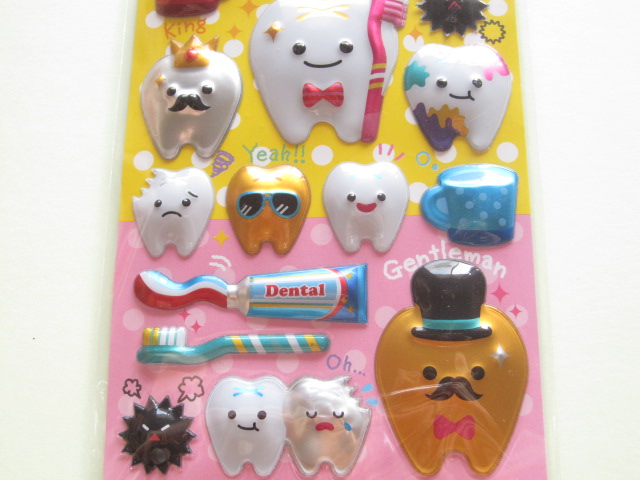 Photo: Kawaii Cute メガ ぷっくり Sticker Sheet Mind Wave *Enjoy Clean Teeth (76137)