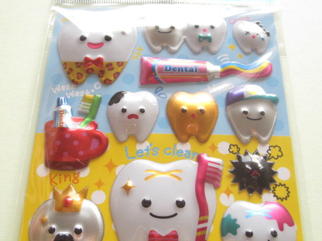 Photo: Kawaii Cute メガ ぷっくり Sticker Sheet Mind Wave *Enjoy Clean Teeth (76137)