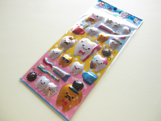 Photo1: Kawaii Cute メガ ぷっくり Sticker Sheet Mind Wave *Enjoy Clean Teeth (76137)