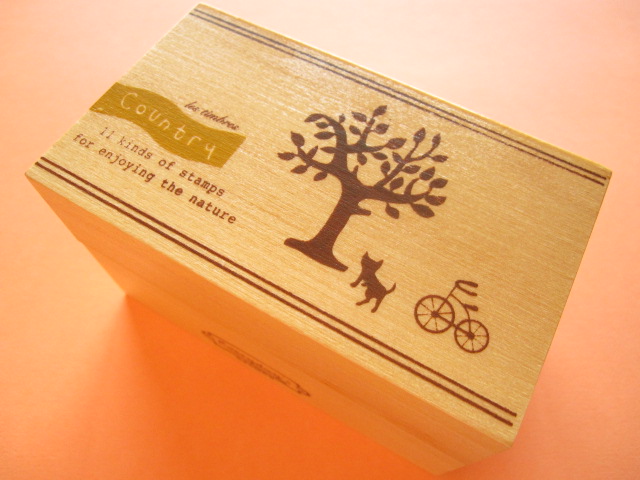 Photo1: 11 pcs Mini Rubber Stamps Collection in Wooden Box Set *Country