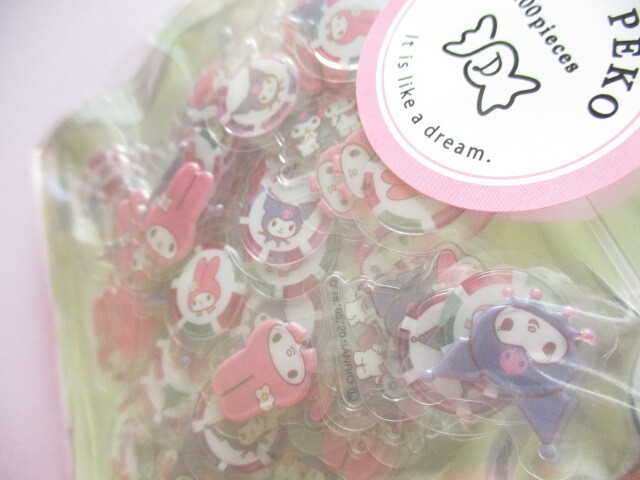 Photo: Kawaii Cute Drop Peko Sticker Flakes Sack Sanrio *My Melody & Kuromi (73083)