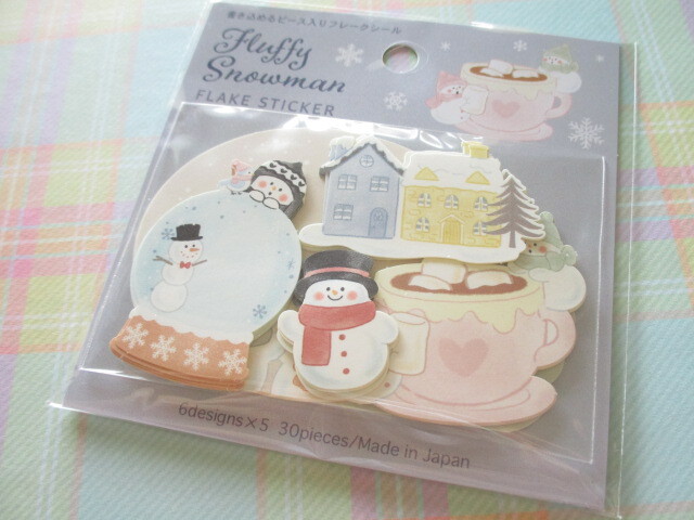 Photo1: Kawaii Cute Sticker Flakes Sack Gaia *Fluffy Snowman 1 (467176）