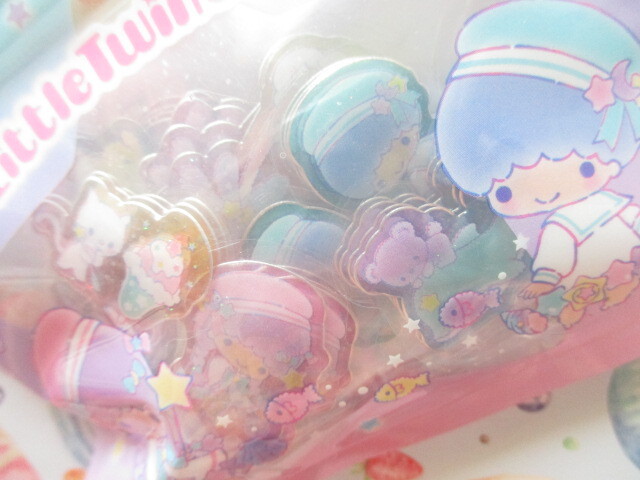 Photo: Kawaii Cute Summer Sticker Flakes Sack in Mini Zipper Case Sanrio Original *Little Twin Stars (98795-6)