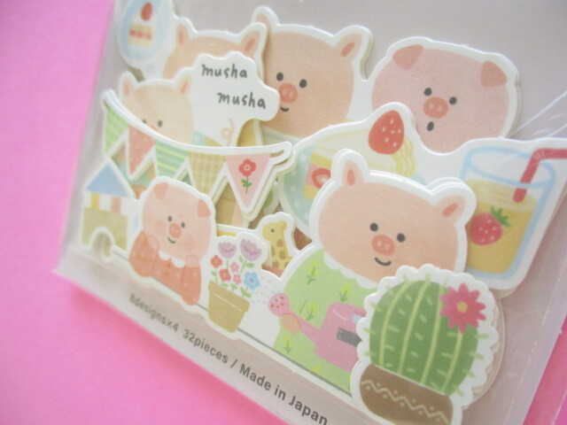 Photo: Kawaii Cute ほんわか Animal Sticker Flakes Sack Gaia *ぶたのおるすばん (467541)