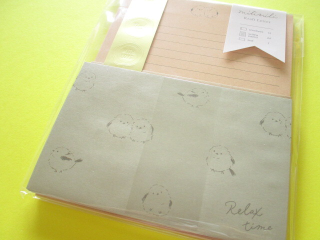 Photo1: Kawaii Cute Mili Mili Kraft Letter Set Q-LiA *Long-tailed Tit (70057)