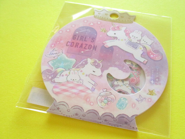 Photo1: Kawaii Cute Sticker Flakes Sack Q-LiA *Girl's Corazon Unicorn (81047)