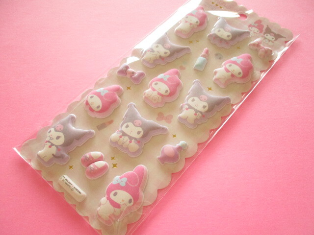 Photo1: Kawaii Cute Puffy Marshmallow Stickers Sheet Sanrio Characters Crux *My Melody & Kuromi (121887)