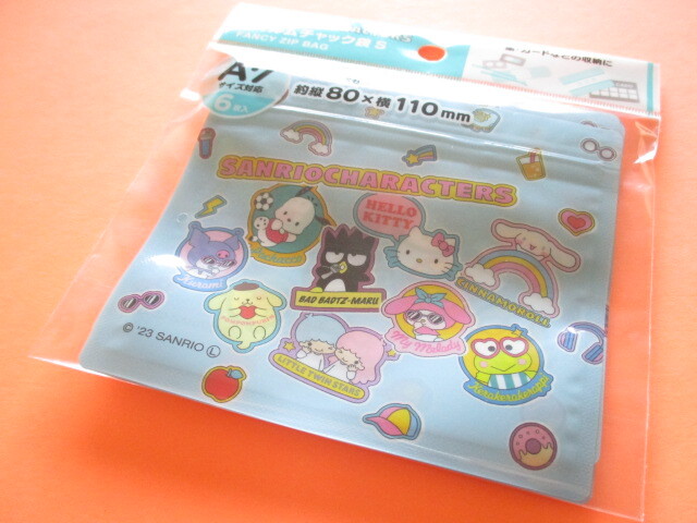 Photo1: 6 pcs Kawaii Cute Sanrio Characters A7 Zipper Bags Set *Sticker (38366)