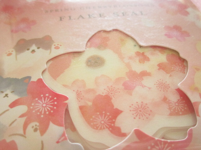 Photo: Kawaii Cute Sticker Flakes Sack Synapse *Sakura Cherry blossoms Cat Pattern (SJI-33455）