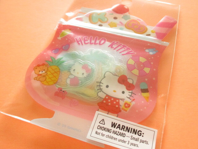 Photo1: Kawaii Cute Summer Sticker Flakes Sack in Zipper Bag Sanrio Original *Hello Kitty (17618-4)