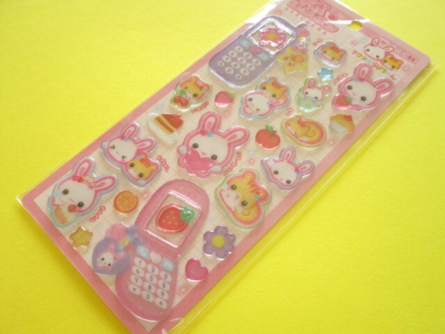 Photo1: Kawaii Cute 平成はっぴーフォン Stickers Sheet Crux *フワフワらびちゃん-Pink (131002)