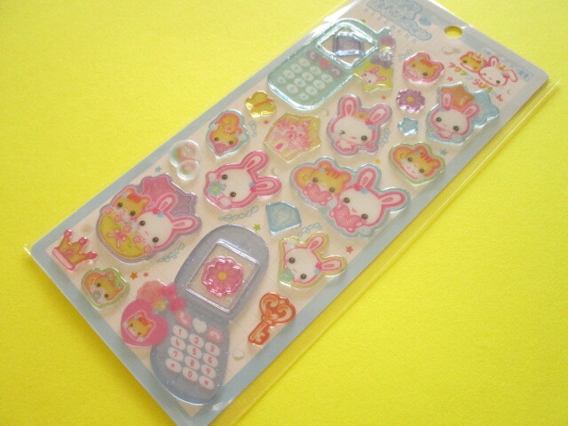 Photo1: Kawaii Cute 平成はっぴーフォン Stickers Sheet Crux *フワフワらびちゃん-Blue (131003)