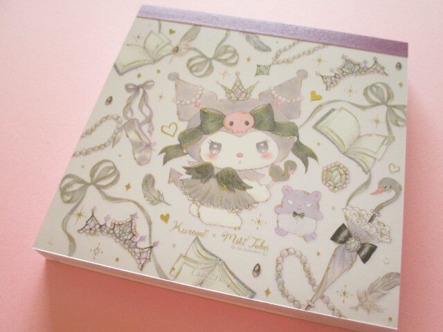 Photo1: Kawaii Cute Medium Memo Pad Kuromi × たけい みき Miki Takei Clothes Pin *Black Swan (MM-84054) 