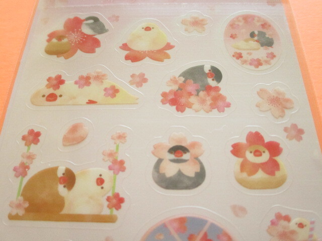 Photo: Kawaii Cute Stickers Sheet Synapse *Cherry Blossoms & Java Finch (SJI-33704-2）